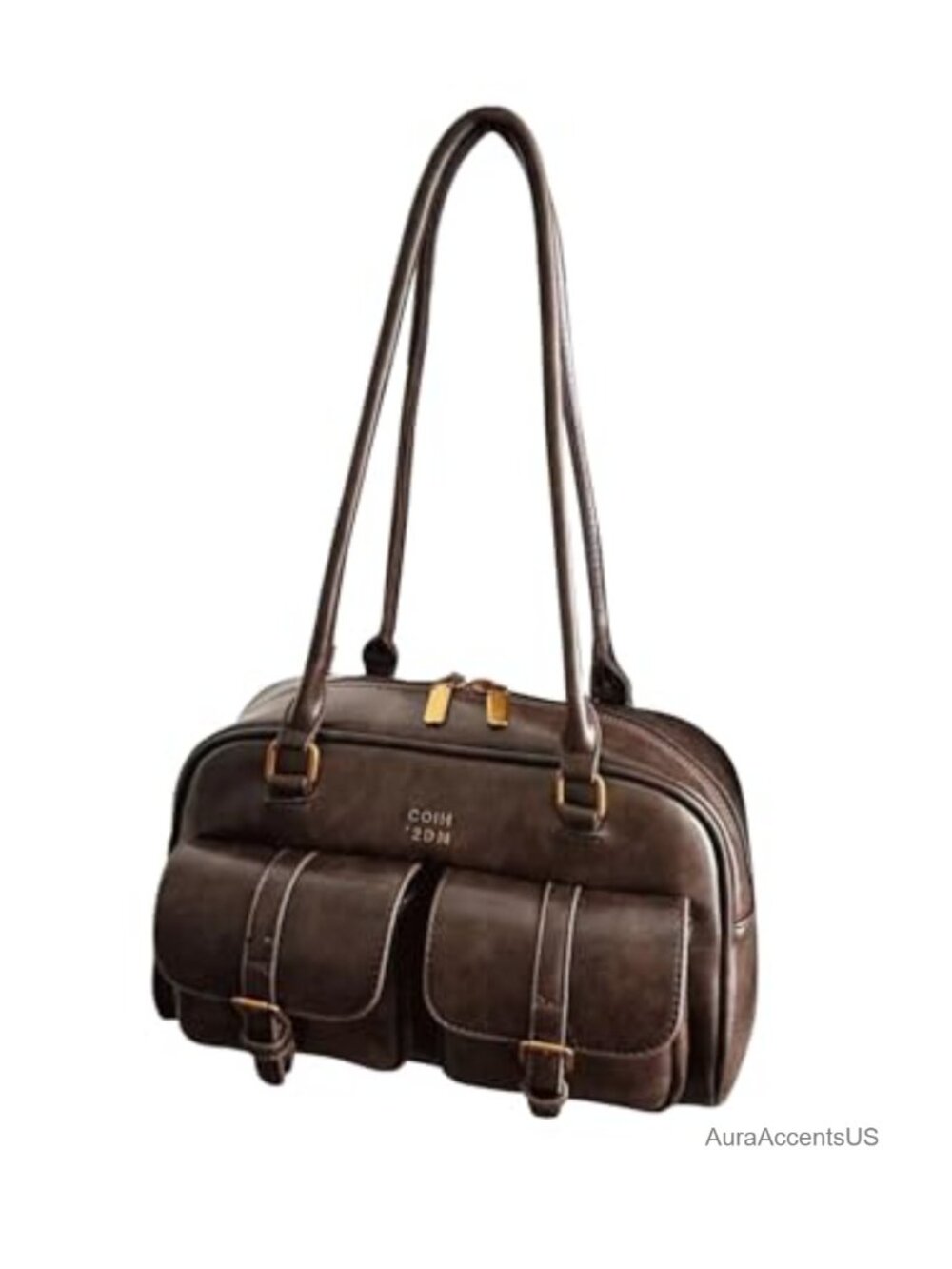 Vintage Y2K Top Handle Satchel Shoulder Bag PU Leather Boston Tote with Pockets
